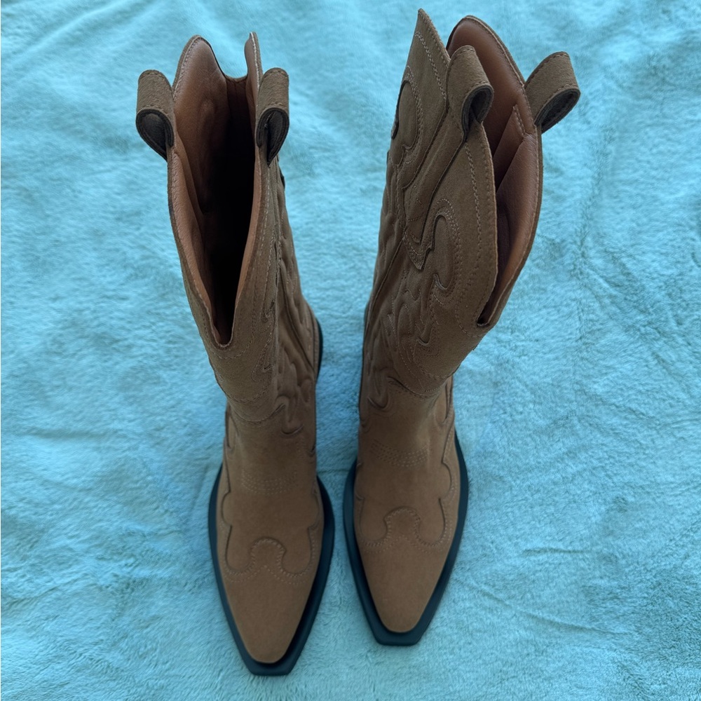 GANNI Mid Shaft Embroidered Western Boots Tobacco Brown EU 40 - Picture 4 of 8